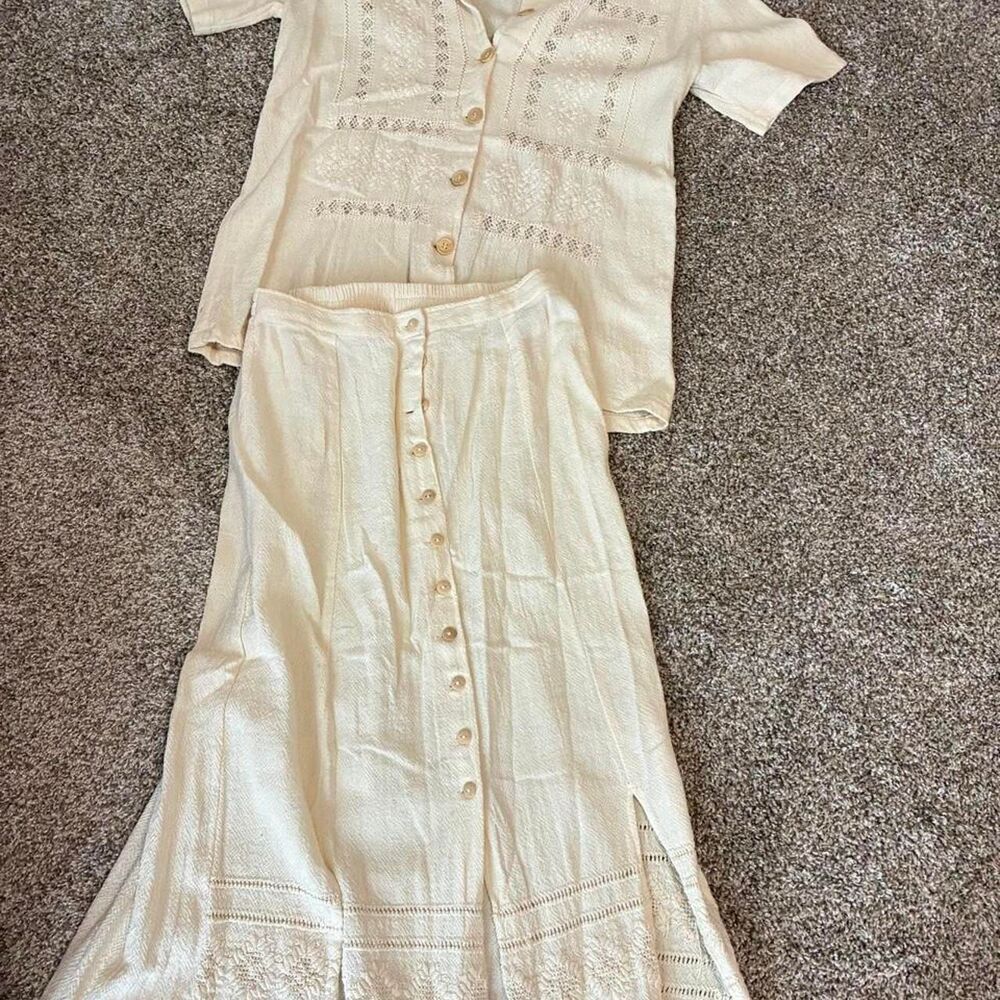 Unbranded Women's Cream and White Dress